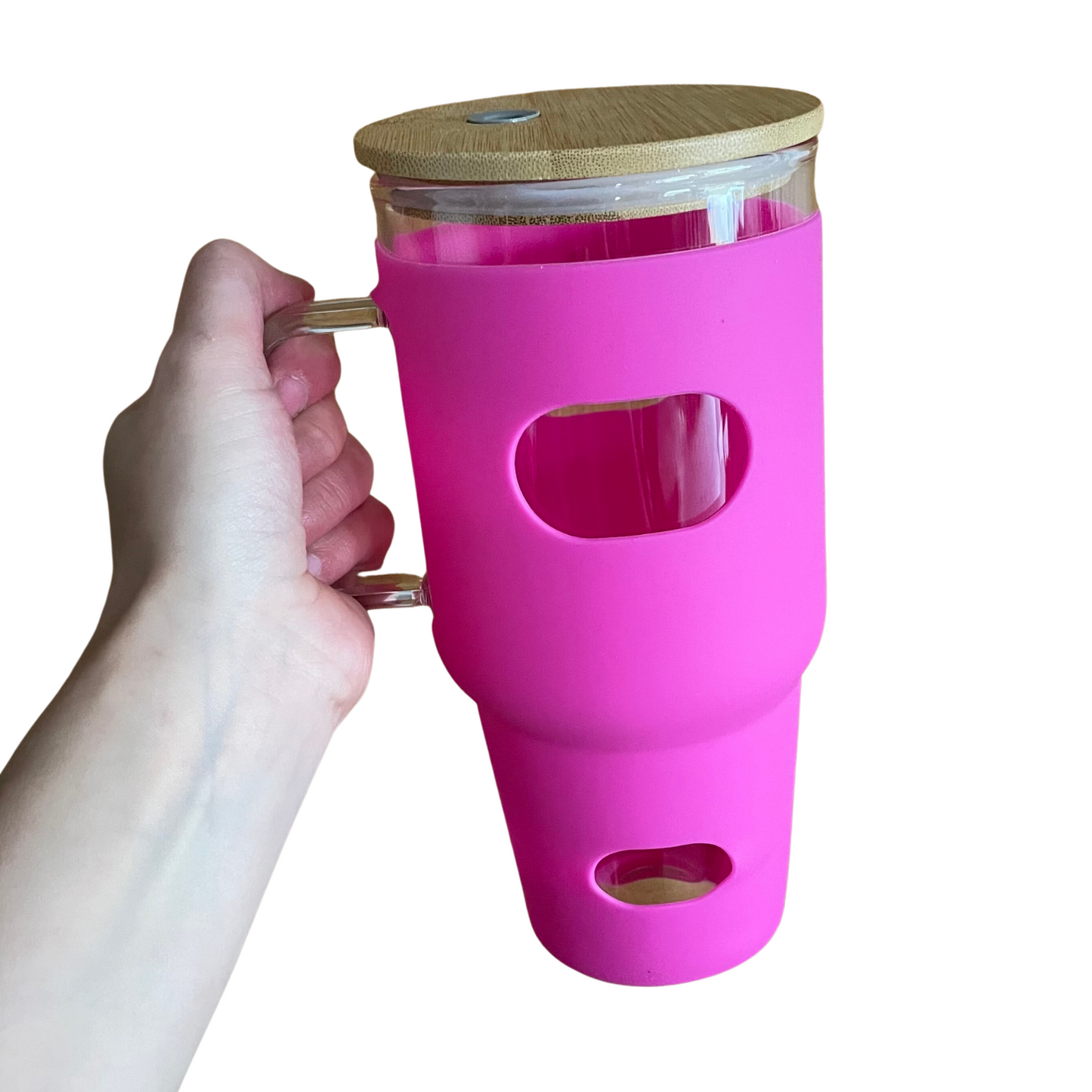 Glass with Silicone Sleeve 30oz Tumbler - Hot Pink
