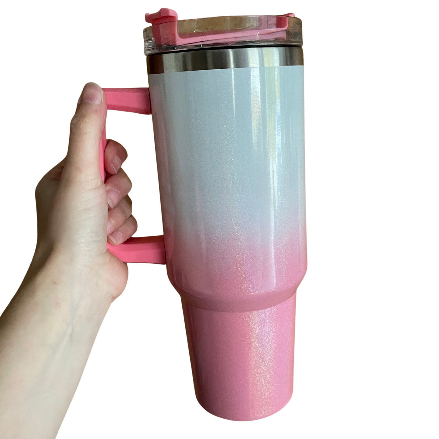 Shimmer 40oz Tumbler - Pink and White